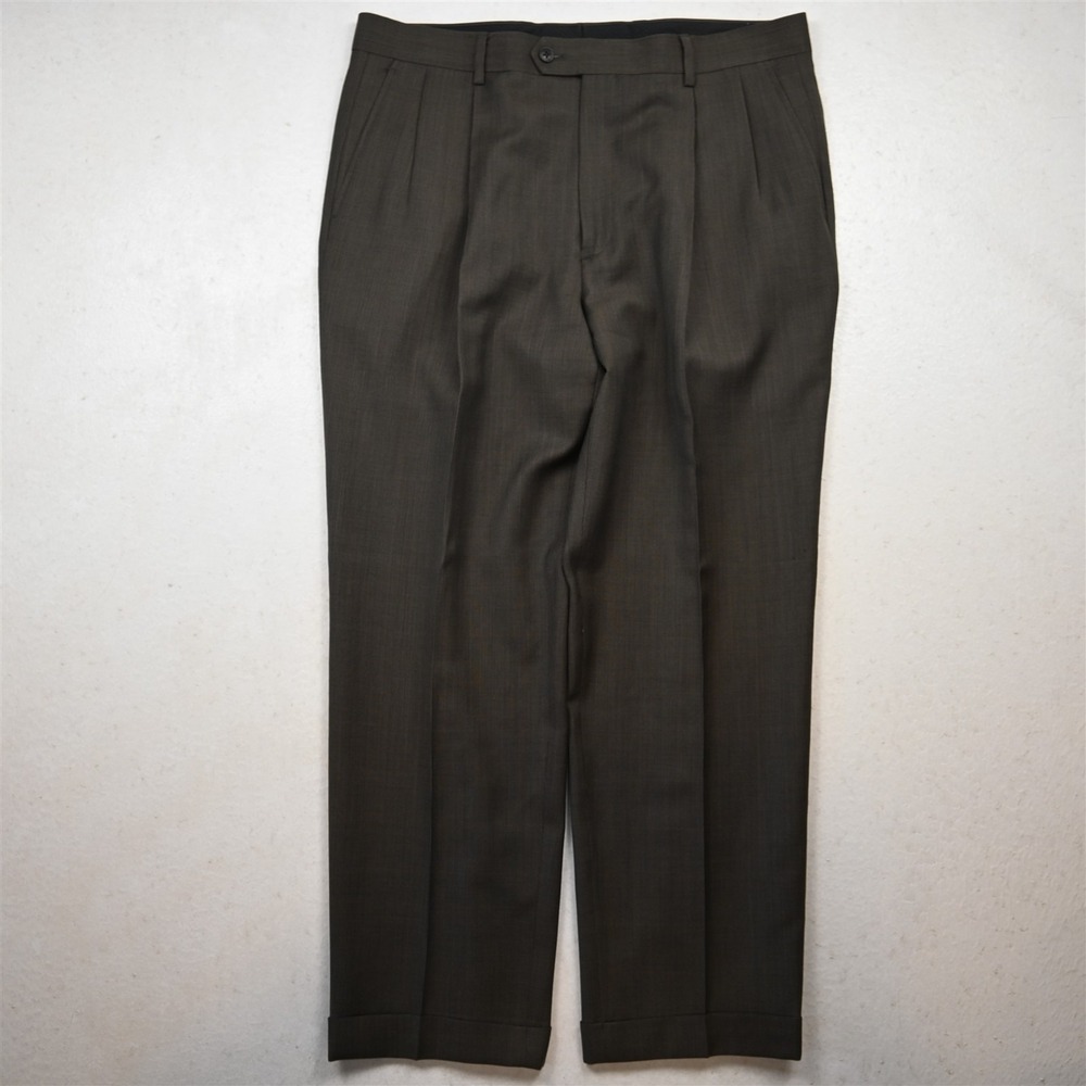 Gerald Austin 36x30 Brown Glenn Check 100% Wool Pleated Cuffed Dress Pants